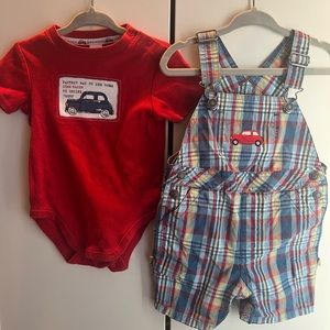Janie and Jack VGUC Little Rome onesie and shortall 6-12 months